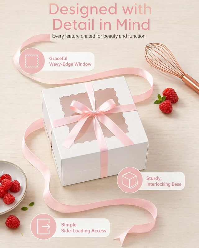 Alt view image 5 of 7 - 10"x10"x5" Cake Box, 36 Sets White Cake Box with Window 36 Sets 10" White Cake Round Boards, for Cake, Treat Cookie Dessert, Pastry, Birthday Party, Weddings