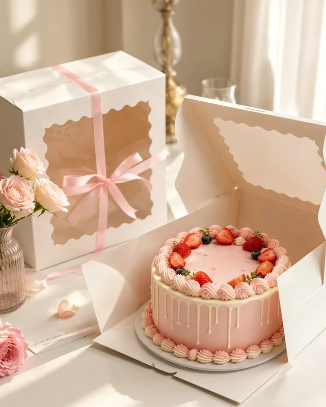 Alt view image 6 of 7 - 10"x10"x5" Cake Box, 36 Sets White Cake Box with Window 36 Sets 10" White Cake Round Boards, for Cake, Treat Cookie Dessert, Pastry, Birthday Party, Weddings