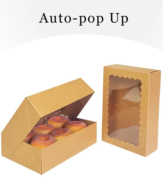 Alt view image 2 of 7 - Auto-pop up Cookie Box with Window 9x6x2.5 Inch Brown 50Pcs Pastry Macaron Bakery Pie Box For Packaging