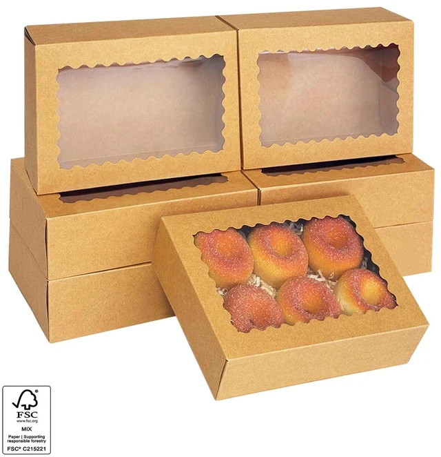 Alt view image 3 of 7 - Auto-pop up Cookie Box with Window 9x6x2.5 Inch Brown 50Pcs Pastry Macaron Bakery Pie Box For Packaging