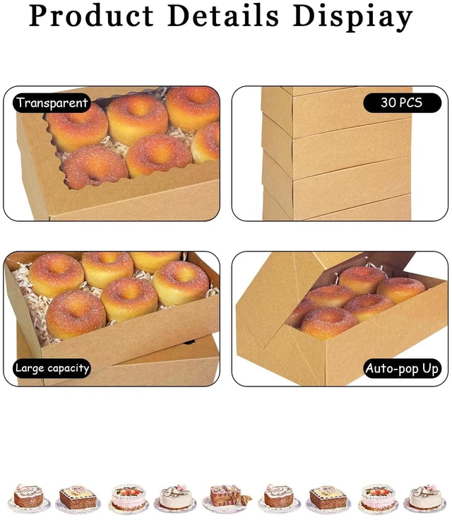 Alt view image 4 of 7 - Auto-pop up Cookie Box with Window 9x6x2.5 Inch Brown 50Pcs Pastry Macaron Bakery Pie Box For Packaging