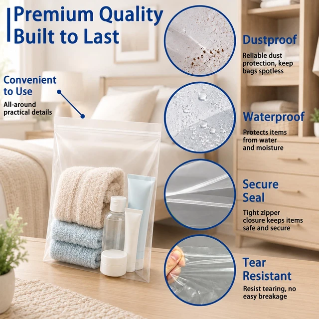 Alt view image 3 of 6 - Large 3 Gallon Zippered Plastic Bags for - 16'' x 18'', Ideal for Clothes Clothing, Travel, Moving, 2-mil Thick Clear Plastic, 30 pack