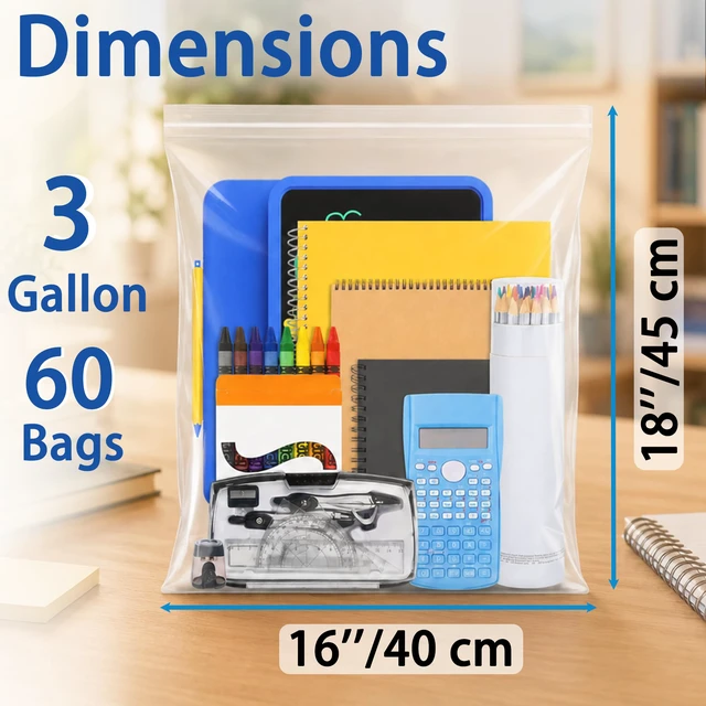 Alt view image 2 of 6 - Large 3 Gallon Zippered Plastic Bags for - 16'' x 18'', Ideal for Clothes Clothing, Travel, Moving, 2-mil Thick Clear Plastic, 60 pack