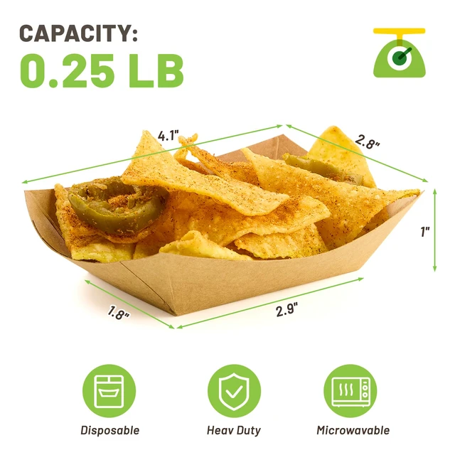 Alt view image 2 of 7 - 200 Pack 1/4 Lb Mini Paper Food Trays Disposable, Small, Bulk, Brown Kraft Paper, Food Boats, Serving Baskets, For Individual Party Nachos Snacks Fries