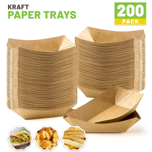 Alt view image 3 of 7 - 200 Pack 1/4 Lb Mini Paper Food Trays Disposable, Small, Bulk, Brown Kraft Paper, Food Boats, Serving Baskets, For Individual Party Nachos Snacks Fries