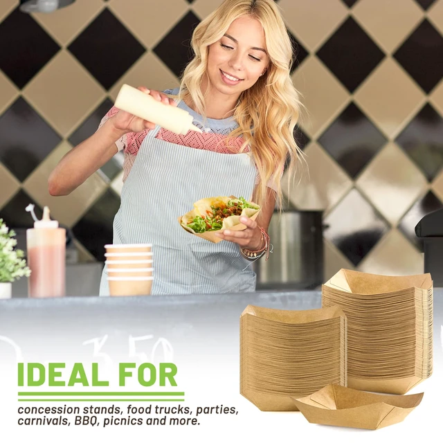 Alt view image 7 of 7 - 200 Pack 1/4 Lb Mini Paper Food Trays Disposable, Small, Bulk, Brown Kraft Paper, Food Boats, Serving Baskets, For Individual Party Nachos Snacks Fries