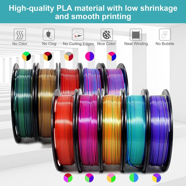 Alt view image 4 of 6 - 3D Printer Filament Bundle,1.75MM Silk PLA Filament Multi Color 250g*10 Rolls,Bulk Filament fits for Most FDM 3D Printers