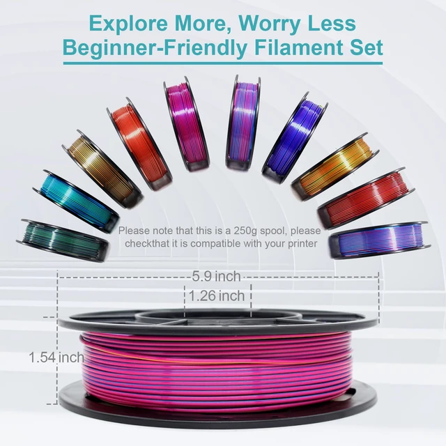 Alt view image 6 of 6 - 3D Printer Filament Bundle,1.75MM Silk PLA Filament Multi Color 250g*10 Rolls,Bulk Filament fits for Most FDM 3D Printers