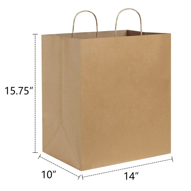Alt view image 3 of 6 - Paper Bags with Handles 14x10x15.75 Large 25Pcs Ultra Wide Bottom Kraft, Recycled, Sturdy Handles, For Gift Giving, Takeout, Bakery, Food Packing, Paper Recycling, Retail, Grocery Shopping