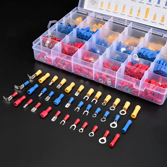 Alt view image 5 of 7 - 1500PCS Mixed Quick Disconnect Insulated Electrical Crimp Terminals Butt Bullet Spade Bullet Fork Ring Solderless butt Splice piggyback Male Female Connector Assortment for 22-10 AWG Wire