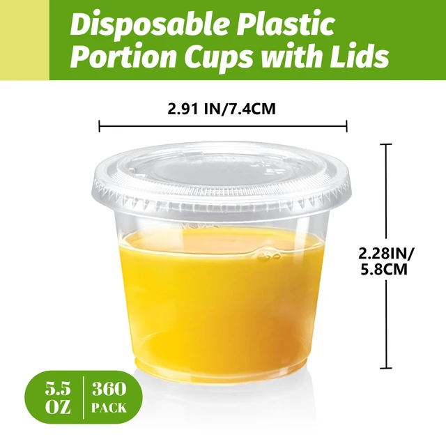Alt view image 2 of 7 - 360 Sets 5.5 oz Disposable Plastic Portion Cups with Lids Clear Food-safe Jello Shot Cups,Leak-proof Small Condiment Containers for Sauces/Salad/Dressings/Samples and Jello Shots