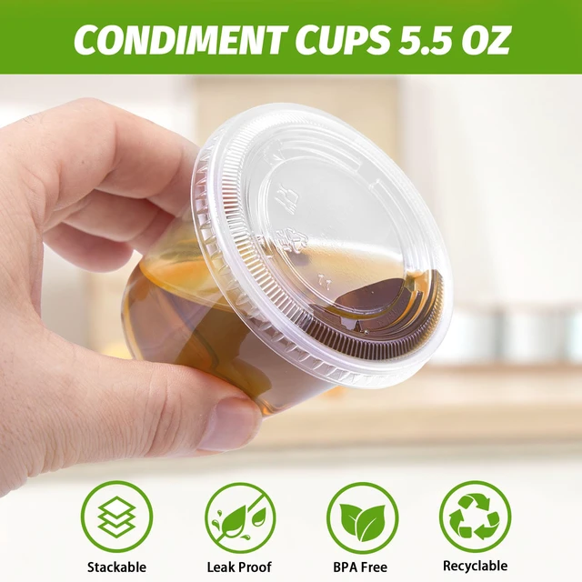 Alt view image 3 of 7 - 360 Sets 5.5 oz Disposable Plastic Portion Cups with Lids Clear Food-safe Jello Shot Cups,Leak-proof Small Condiment Containers for Sauces/Salad/Dressings/Samples and Jello Shots
