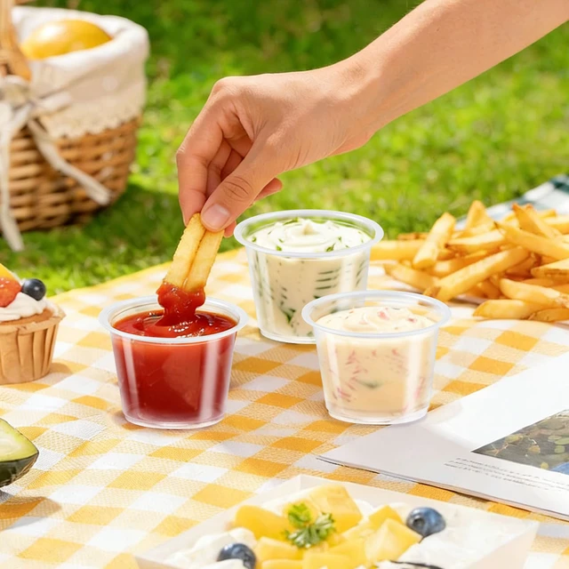 Alt view image 7 of 7 - 360 Sets 5.5 oz Disposable Plastic Portion Cups with Lids Clear Food-safe Jello Shot Cups,Leak-proof Small Condiment Containers for Sauces/Salad/Dressings/Samples and Jello Shots