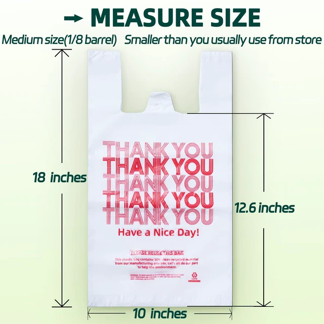 Alt view image 3 of 6 - Medium Size 1000 Count Plastic Bags with Handles, T-Shirt Bag, Thank You bags, Shopping Bag, Grocery bag, |for Store, Carry, Pack, Retail|, White, 1/8 Barrel, 10"x5"x18"