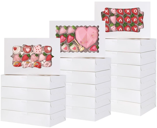 Main image of 60pcs Cookie Boxes with 3 Style Window, 12x8x2.5in White Bakery Boxes