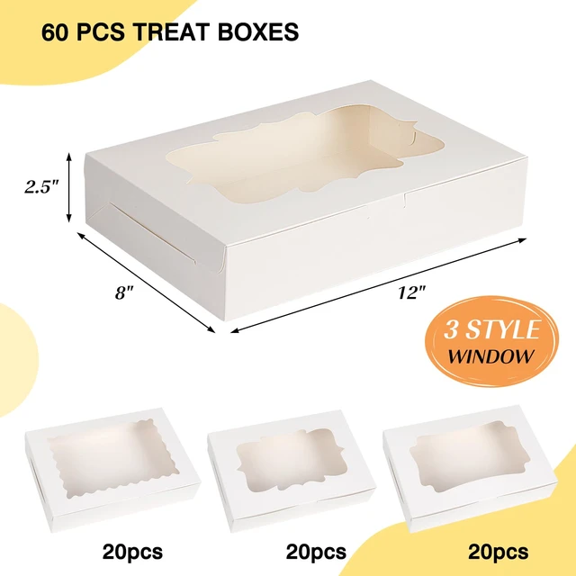Alt view image 2 of 7 - 60pcs Cookie Boxes with 3 Style Window, 12x8x2.5in White Bakery Boxes