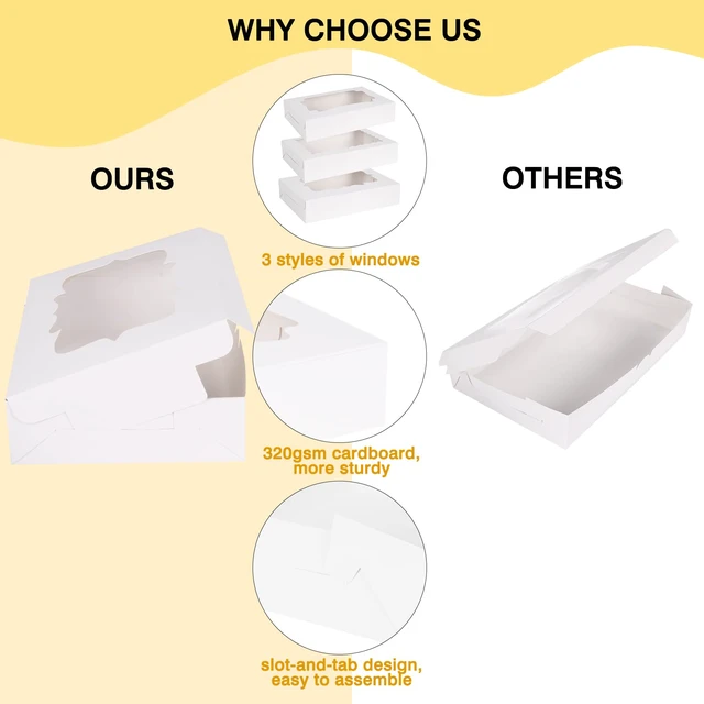 Alt view image 3 of 7 - 60pcs Cookie Boxes with 3 Style Window, 12x8x2.5in White Bakery Boxes