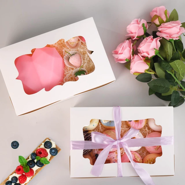 Alt view image 5 of 7 - 60pcs Cookie Boxes with 3 Style Window, 12x8x2.5in White Bakery Boxes