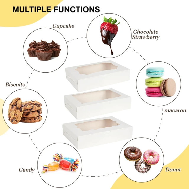 Alt view image 7 of 7 - 60pcs Cookie Boxes with 3 Style Window, 12x8x2.5in White Bakery Boxes