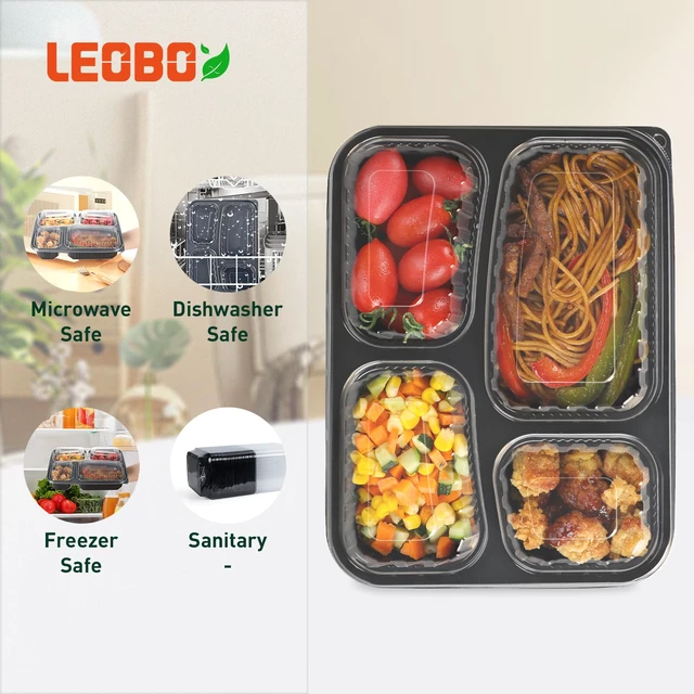 Alt view image 3 of 6 - 40 Pack 34oz 4-Compartment Bento Box - Shrink-Wrapped No Pre-Wash Leak-Resistant Takeout Containers | BPA Free Shatterproof Flexible PP | Microwave Safe To Go Box, Bulk Leftover Storage