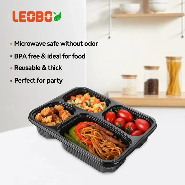 Alt view image 4 of 6 - 40 Pack 34oz 4-Compartment Bento Box - Shrink-Wrapped No Pre-Wash Leak-Resistant Takeout Containers | BPA Free Shatterproof Flexible PP | Microwave Safe To Go Box, Bulk Leftover Storage