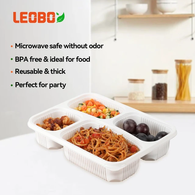 Alt view image 4 of 6 - 40 Pack 34oz 4-Compartment Bento Box - Shrink Wrapped No Pre-Wash BPA Free Leak-Resistant Takeout Containers | Microwave Safe | Shatterproof Flexible PP To Go Box, Bulk Leftover Storage