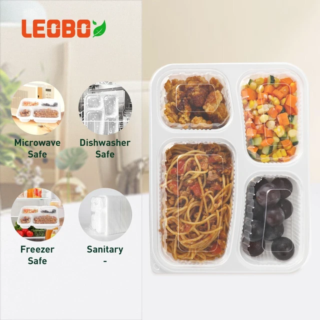 Alt view image 3 of 6 - 40 Pack 34oz 4-Compartment Bento Box - Shrink Wrapped No Pre-Wash BPA Free Leak-Resistant Takeout Containers | Microwave Safe | Shatterproof Flexible PP To Go Box, Bulk Leftover Storage