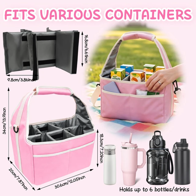 Alt view image 3 of 7 - Reusable Drink Carrier Tote Bag with Handle Family Size 6 Compartment Water Bottle Holder with Adjustable Shoulder Strap & Removable Dividers Multiple Tumbler Caddy for Car,Delivery,Family Outings