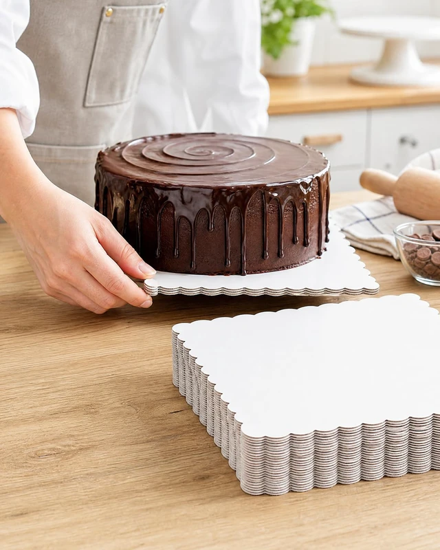 Alt view image 6 of 7 - White 10 Inch Wave Cake Boards 160-Packs Squares Base Food-Grade Cardboard Wave Cake PlateThinner But Stronger