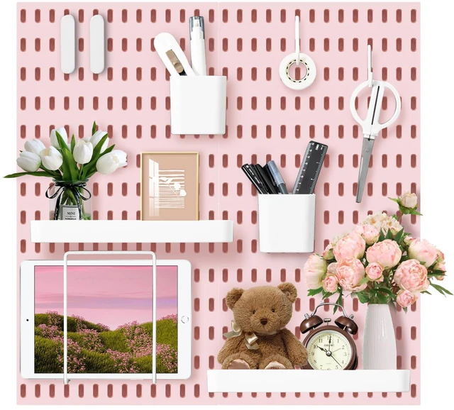 Main image of Pegboard Combination Wall Organizer Kit 22" x 22", Pink 4 Pieces Pegboards and 17 Accessories, Wall Mount Display Peg board Panel Kits for Bedroom, Home, Office, Bathroom