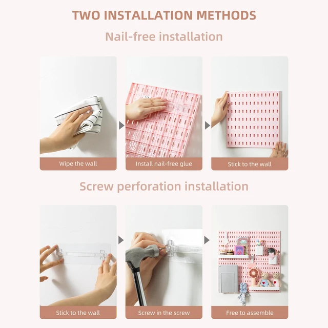 Alt view image 4 of 6 - Pegboard Combination Wall Organizer Kit 22" x 22", Pink 4 Pieces Pegboards and 17 Accessories, Wall Mount Display Peg board Panel Kits for Bedroom, Home, Office, Bathroom