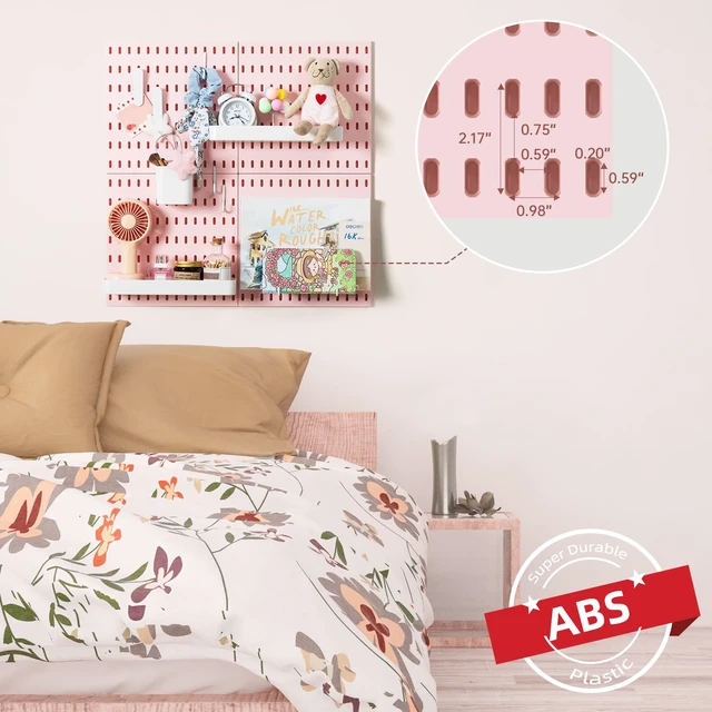 Alt view image 5 of 6 - Pegboard Combination Wall Organizer Kit 22" x 22", Pink 4 Pieces Pegboards and 17 Accessories, Wall Mount Display Peg board Panel Kits for Bedroom, Home, Office, Bathroom