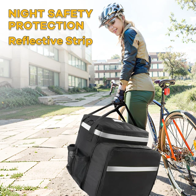 Alt view image 6 of 7 - Expandable Delivery Bag, Insulated Grocery Backpack, Pizza Bag with Reflective Strip, 600D Food Delivery Bag Fits Bike, Doordash, Uber Eats, Large Insulated Pizza Bag, Food Backpack