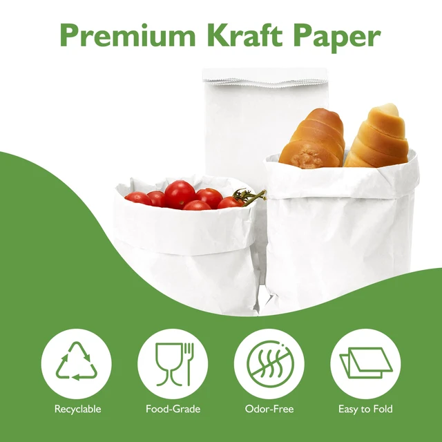 Alt view image 3 of 7 - 500 Pcs White Paper Lunch Bags 4 LB, 5.1 x 3.2 x 9.8 Inches Kraft Paper Bags, White Paper Bag for Snacks, Sandwiches, Crafts, Gift Bags
