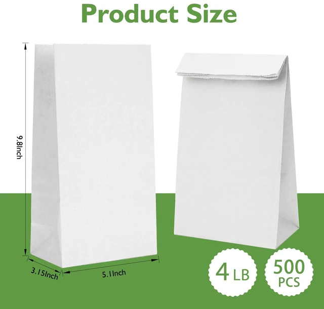 Alt view image 2 of 7 - 500 Pcs White Paper Lunch Bags 4 LB, 5.1 x 3.2 x 9.8 Inches Kraft Paper Bags, White Paper Bag for Snacks, Sandwiches, Crafts, Gift Bags