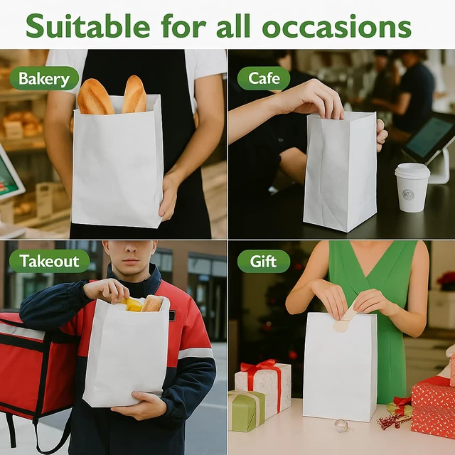 Alt view image 5 of 7 - 500 Pcs White Paper Lunch Bags 4 LB, 5.1 x 3.2 x 9.8 Inches Kraft Paper Bags, White Paper Bag for Snacks, Sandwiches, Crafts, Gift Bags