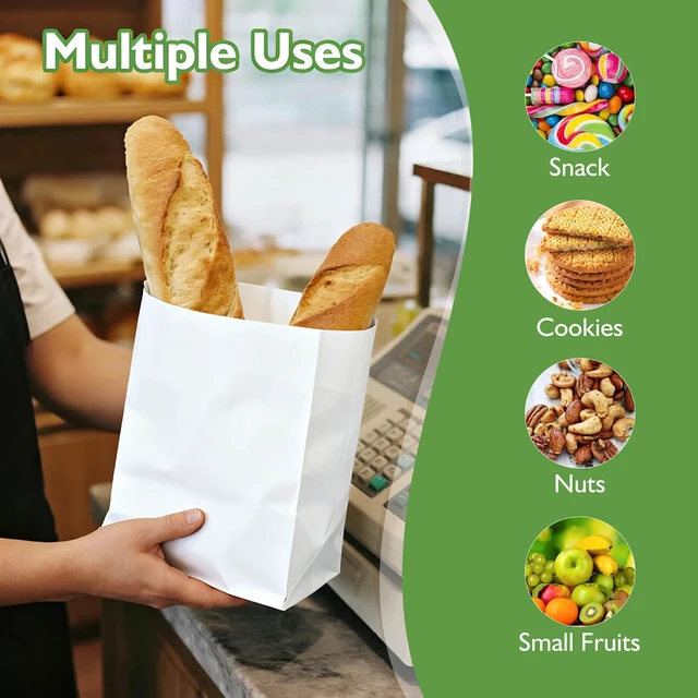 Alt view image 6 of 7 - 500 Pcs White Paper Lunch Bags 4 LB, 5.1 x 3.2 x 9.8 Inches Kraft Paper Bags, White Paper Bag for Snacks, Sandwiches, Crafts, Gift Bags
