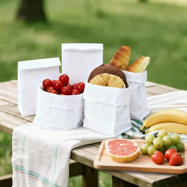 Alt view image 7 of 7 - 500 Pcs White Paper Lunch Bags 4 LB, 5.1 x 3.2 x 9.8 Inches Kraft Paper Bags, White Paper Bag for Snacks, Sandwiches, Crafts, Gift Bags