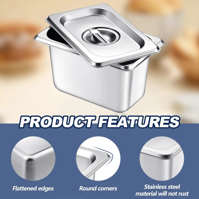 Alt view image 3 of 6 - 6 Pack Stainless 1/9 Size x 4 Inch Deep Steam Table Pans with Lids Designed for Serving and Food Prep at Buffets, Restaurants, Hotels, Parties, and Home Kitchens; Reusable and Stackable