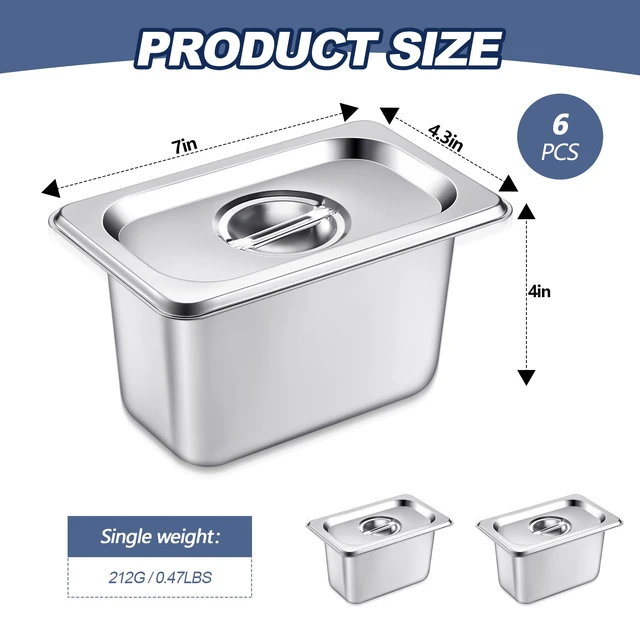 Alt view image 2 of 6 - 6 Pack Stainless 1/9 Size x 4 Inch Deep Steam Table Pans with Lids Designed for Serving and Food Prep at Buffets, Restaurants, Hotels, Parties, and Home Kitchens; Reusable and Stackable