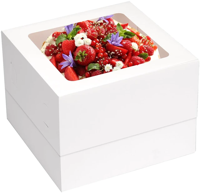 Main image of 10pcs 12x12x8 Inch Tall Cake Boxes, White Bakery Boxes with Window 325gsm Thickness Cardboard, Flat and Pre-folded for Easy Assembly, Highlight Your Baked Cakes and Display Gifts Perfectly