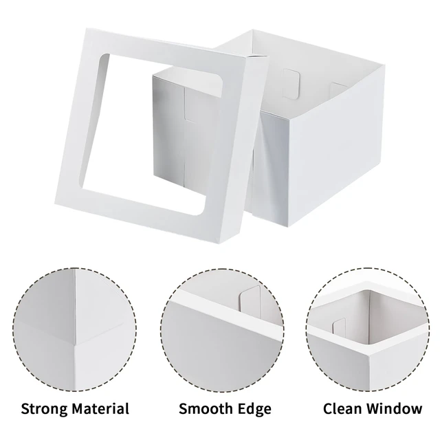 Alt view image 3 of 7 - 10pcs 12x12x8 Inch Tall Cake Boxes, White Bakery Boxes with Window 325gsm Thickness Cardboard, Flat and Pre-folded for Easy Assembly, Highlight Your Baked Cakes and Display Gifts Perfectly