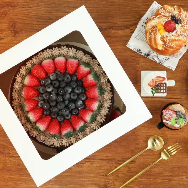 Alt view image 5 of 7 - 10pcs 12x12x8 Inch Tall Cake Boxes, White Bakery Boxes with Window 325gsm Thickness Cardboard, Flat and Pre-folded for Easy Assembly, Highlight Your Baked Cakes and Display Gifts Perfectly