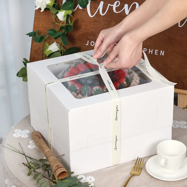 Alt view image 6 of 7 - 10pcs 12x12x8 Inch Tall Cake Boxes, White Bakery Boxes with Window 325gsm Thickness Cardboard, Flat and Pre-folded for Easy Assembly, Highlight Your Baked Cakes and Display Gifts Perfectly