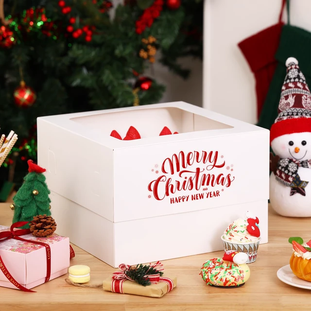 Alt view image 7 of 7 - 10pcs 12x12x8 Inch Tall Cake Boxes, White Bakery Boxes with Window 325gsm Thickness Cardboard, Flat and Pre-folded for Easy Assembly, Highlight Your Baked Cakes and Display Gifts Perfectly