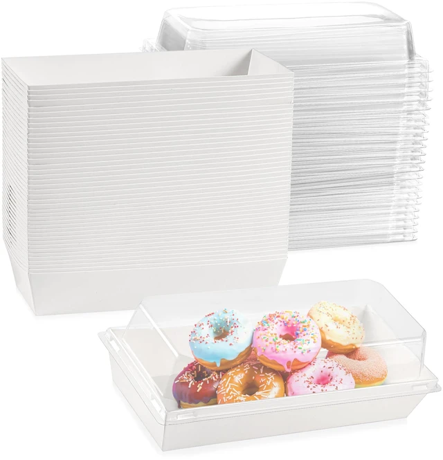 Main image of 50 Pack 7.5x3.3in Small Charcuterie Boxes with Clear Lids, Mini Treat Box Disposable Grease-Proof Paper Containers, Dessert Packaging For Cookies, Cake Slice, Chocolate Strawberry, Donut, Pastry