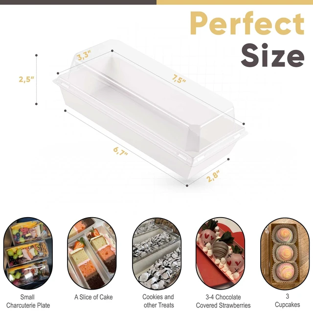 Alt view image 2 of 7 - 50 Pack 7.5x3.3in Small Charcuterie Boxes with Clear Lids, Mini Treat Box Disposable Grease-Proof Paper Containers, Dessert Packaging For Cookies, Cake Slice, Chocolate Strawberry, Donut, Pastry