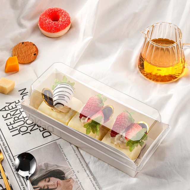 Alt view image 5 of 7 - 50 Pack 7.5x3.3in Small Charcuterie Boxes with Clear Lids, Mini Treat Box Disposable Grease-Proof Paper Containers, Dessert Packaging For Cookies, Cake Slice, Chocolate Strawberry, Donut, Pastry