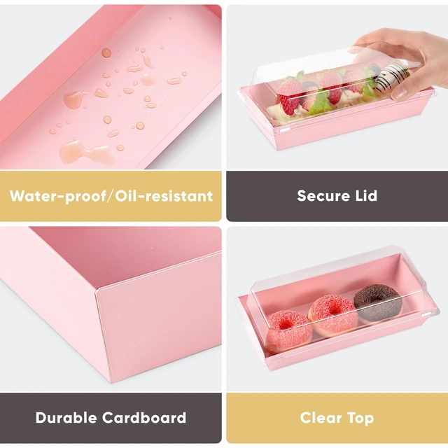 Alt view image 4 of 7 - 50 Pack 7.5x3.3in Small Charcuterie Boxes with Clear Lids, Mini Treat Box Disposable Grease-Proof Paper Containers, Dessert Packaging For Cookies, Cake Slice, Chocolate Strawberry, Donut, Pastry