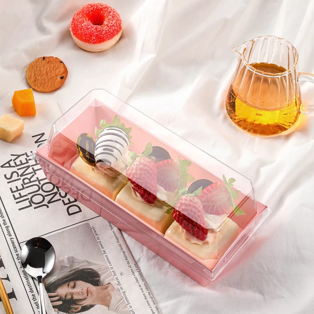 Alt view image 5 of 7 - 50 Pack 7.5x3.3in Small Charcuterie Boxes with Clear Lids, Mini Treat Box Disposable Grease-Proof Paper Containers, Dessert Packaging For Cookies, Cake Slice, Chocolate Strawberry, Donut, Pastry